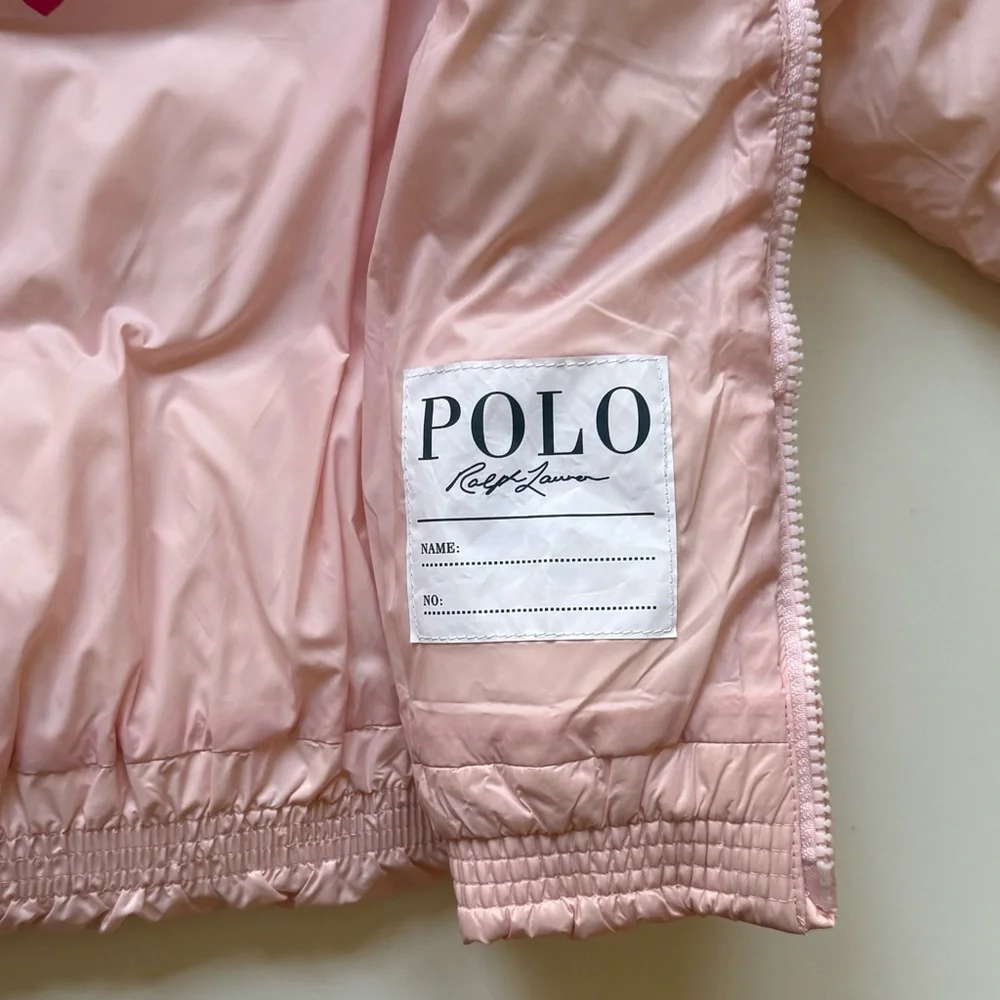 Polo Ralph Lauren Girls Pink Ruffled Adjustable Puffer Jacket & Vest - Size 6